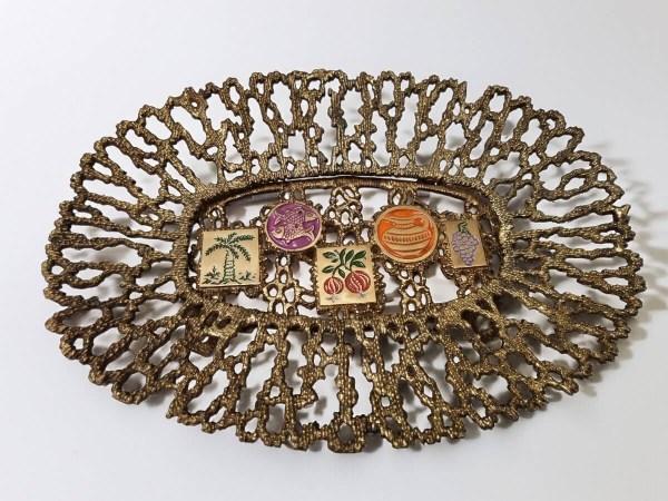 Tamar Raban Israel 184 Judaïca Jerusalem Brutalist Brass Dish mand schaal enamel brass bronze dish tray vintage-00005